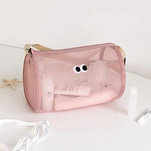 QIHUISHI Túi đeo chéo lưới dễ thương để bơi lội và đi du lịch với hình đôi mắt lớn lưu trữ dung tích lớn cho đồ vệ sinh cá nhân và mỹ phẩm