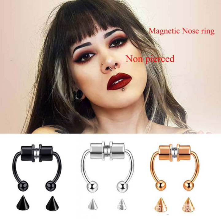 🏅 Nam châm thép không gỉ Vòng mũi giả Móng ngựa Thép Titan Không đục lỗ ...