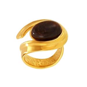 Portable Gold C Shaped Earrings Rings Featuring Natural Tigers Eye Stone Designs Accessory for Elegant Charm