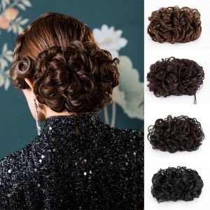 PTK52 Hợp thời trang Vô Hình Chất lượng cao Bé gái Tổng hợp Hóa trang phụ nữ Cổ Đại Trung Quốc Nối tóc Phụ nữ Biểu diễn sân khấu Tóc cô dâu Búi tóc lớn lộn xộn Búi Tóc giả hoài cổ Búi tóc xoăn