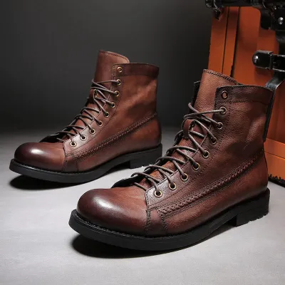 Retro Martin Boots Men Handmade Shoes Plus Size Fashion Round Toe Motorcycle Booties Luxury Quality Ankle Boot Zapatos De Hombre