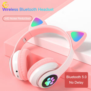 Tai Nghe Không Dây Bluetooth Phát Sáng Cho Tai Mèo Tai Nghe Không Dây Chơi Game Có Micrô Âm Thanh Nổi Âm Trầm Khử Tiếng Ồn