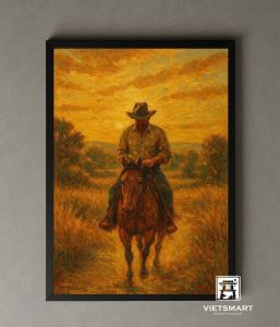 Tranh Nghệ thuật "Một Chàng Cao Bồi Miền Tây" VIETSMART ART - Sơn dầu 45 x 60cm