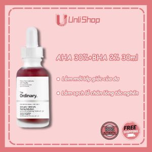 Peeling Solution The Ordinary AHA 30% + BHA 2% 30ml - Công thức đột phá với 30% AHA và 2% BHA tẩy da chết sâu thông thoáng lỗ chân lông và cải thiện mụn hiệu quả. Giúp giảm thâm mờ nếp nhăn nhanh chóng mang lại làn da sáng mịn