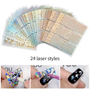Nail Vinyl Stencils Hollow Nail Art Decoration Stickers Set DIY Nail Design Manicure Stickers Tips Decals Accessory12/24 Sheets