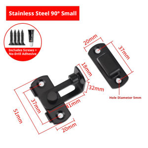 90/180 Degree Right Angle Sliding Lock Stainless Steel No Drill Anti Theft Security Door Latch