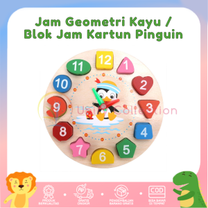 Jam Geometri Kayu / Blok Jam Kartun Pinguin
