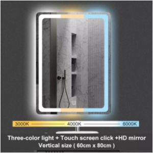 Zivon Bathroom Mirror With Light Tri-Color Stepless Dimming Frameless Mirror Wall- Mounted Smart Wall Mirror For Livingroom/Bedroom/Hotel/Salon