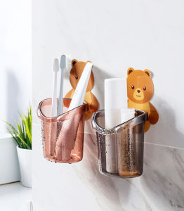 Cốc gấu dán tường đựng bàn chải đánh răng cốc gấu nâu đựng kem đánh răng