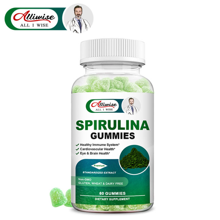 Alliwise Spirulina and Chlorophyll Chewable Gummies Daily Detox Energy