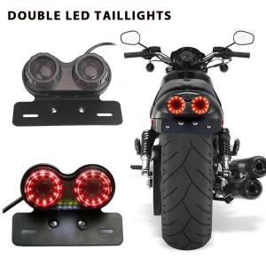 Universal Twin Dual Motorbike Taillight Rear Lamp LED Motorcycle Tail Turn Signal Light Brake Licence Plate Holder Light