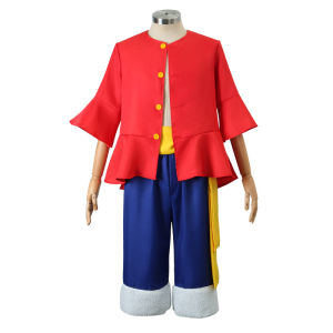 2025Anime Monkey D Luffy Cosplay Costume For Kids Boy Luffy Straw Hat Tops Pants Outfit8/26