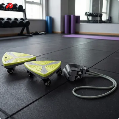 Perfeclan 2 Pieces Wheeled Abdominal Slide Board with Resistance Band Textured Ab Roller Multifunctional Fitness Equipment Stable for Strength Training