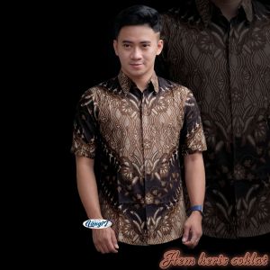 Kemeja batik anak cowok lengan panjang dan pendek usia 2 sampai 10 tahun Batik couple ayah dan anak laki-laki motif terbaru warna coklat