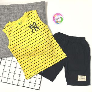 [22-50kg] Bộ bé trai sát nách sọc vàng thun cotton 4 chiều chính phẩm Jennie Kids J526