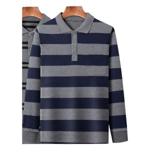 TAILOR (with Pockets)middle Aged Mens Long Sleeved T-shirt Spring And Autumn Large Collar Loose Polo Shirt