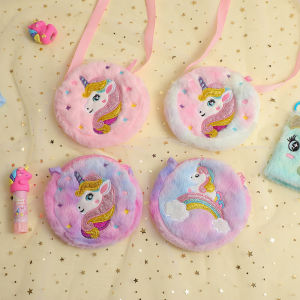 ZEEMIN Christmas and Halloween gifts 2 PC Cartoon Unicorn Crossbody Bag Children Cute PlushShoulder Bag Girls Small Backpack Suitable For School Holiday Gifts