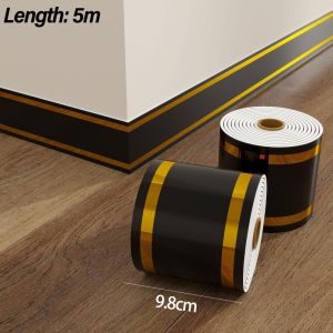 5M Self Adhesive Skirting Board PVC Soft Waterproof Anti-collision Wall Trim Strip Waist Line Sticker Gold Border Floor Edge Protector Home Decor