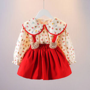 Baju Bayi Perempuan DAANIA Setelan Blouse Kemeja Lengan Panjang dan Overall Rok