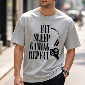 [Local Stock] HBESTY  Eat Sleep Gaming Repeat Funny Gamer Boy Toddler Youth T-Shirt Summer Gaming Enthusiast Funny Outdoors Quality Cotton Short-sleev