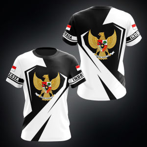 Indonesia Flag & Coat of Arms Graphic Tee Summer Casual Pullover Mens Fashion Loose T-shirts Boy Oversized Short Sleeves Tops