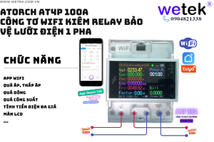 AT4P Công tơ wifi Atorch 100A đo đa chức năng kiêm bảo vệ hệ thống điện tính tiền điện 3 chế độ