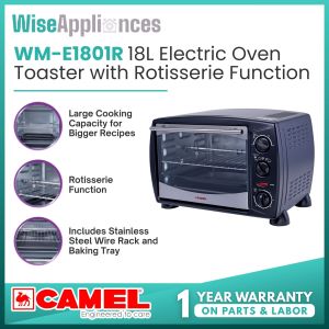 WiseAppliances CAMEL 18L Electric Oven Toaster with Rotisserie Function 1300W 60M Timer 100 to 250°C Temperature Control
