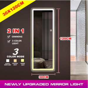 50*120cm Full Body Mirror with Light Full Length Mirror Defogging Time Temperatur Display TriColor LED mirror