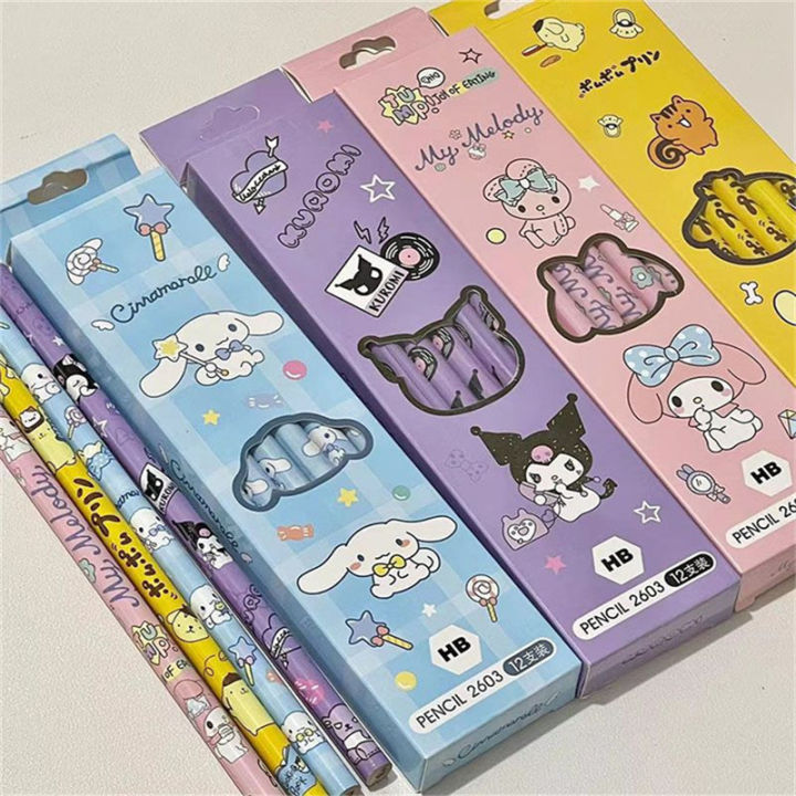 12pcs/Box Cute Pencil Kawaii Cinnamoroll My Melody Kuromi HB Black ...