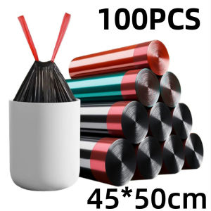100PCS Thickened Plastic Drawstring Trash Bag with Holder Recycling Wastebasket Garbage Can Liners