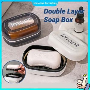Soap Box Soap Dish Seal Soap Holder Double-Layer Soap Case Soap Holder with Lid Flip Soap Box Drain Storage Box for Travel Student Dormitory Bathroom