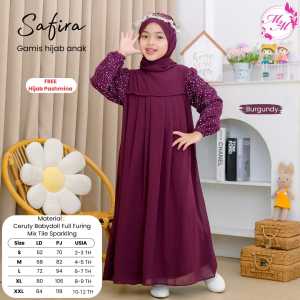 COD Gamis Hijab Polos Ceruty Mix Tile Free Pasmina Anak Perempuan 2-12T Safiraa Gamis Set