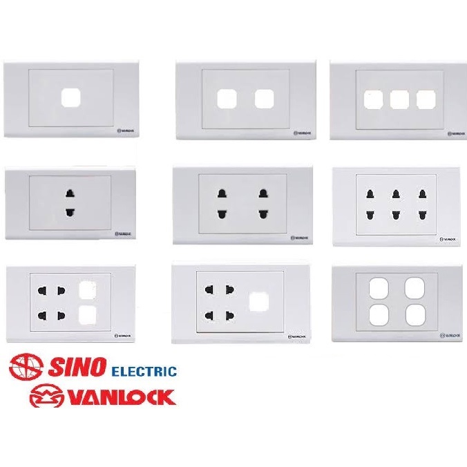 Bộ công tắc. ổ cắm sino vanlock .mặt thiết bị .đế nổ . đế âm dòng s18 ...