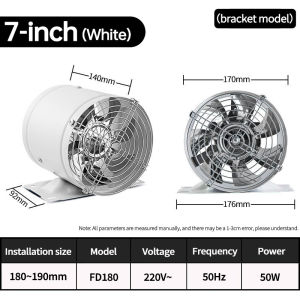 6/7/8/10/12 Inch Exhaust Fan Inline Duct Fan Air Ventilation Metal 7 Blade Wall Mount Kitchen Bathroom Wall Fan