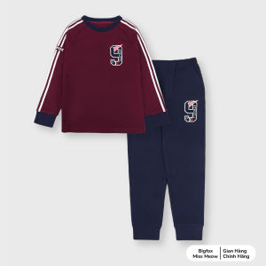 Quần áo thu đông bé trai size đại Bigfox Miss Meow bộ dài tay cho bé vải cotton kẻ sọc in số 9 size 34...11 tuổi