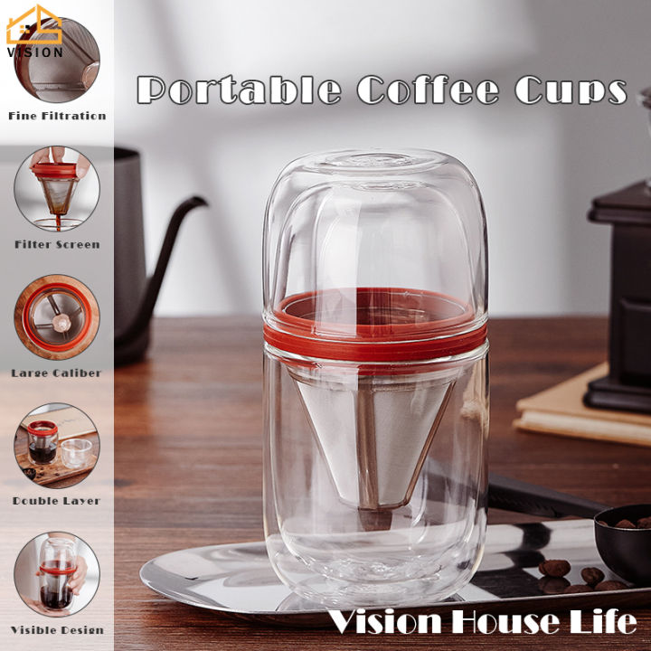 Vision 250ml Portable Travel Coffee Pot Glass Capsule Set Cold Brew Iced  Coffee Maker Coffee Dripper Tea Maker Coffee Drip Kettle Filter Stainless 