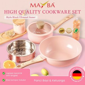 PANCI SET MIRACLE PINK 5or3 pcs Panci Serbaguna By MAYBA GERMANY Wajan Anti Lengket ceramic diatas teflon tahan lama dan bisa di gunakan di semua jenis kompor termasuk induksi cooker