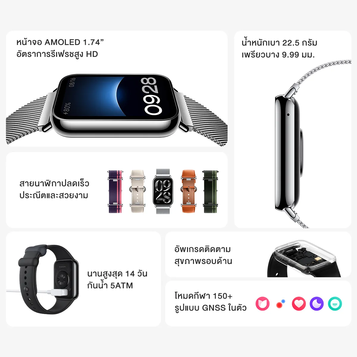 Xiaomi Mi Band 8 Pro จอแสดงผล 1.74" AMOLED 60Hz การจัดการสุขภาพหลายมิต Smart Band 8 Pro รับประกันศูนย์ไทย 1 ปี