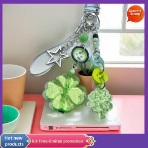 Graceful 1 Piece Star Colorful Button Pendant Anime Green Four Leaf Clover Cosplay Keychain Phone Chain Key Chain Jewelry Accessory Props