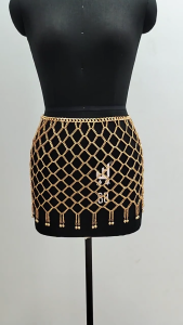 Hollow Mesh Body Chain Skirt Shimmering Gold/Silver Body Chain Dress Accessory for Women’s Party and Beachwear