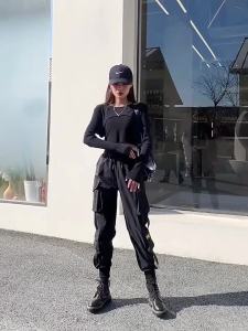 WomenS Joggers Casual Parachute Fashion Hip-Hop Streetwear Pants Fashion Cargo Pants Female Dance Sweatpants Trousers Black