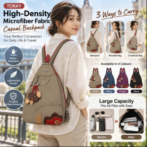 HFH Large Capacity 3 Way Convertible Backpack Tote Bag Crossbody Bag Casual Travel Bag Toray High Density Microfiber Fabric