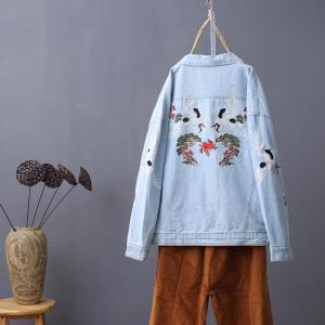 Áo khoác jean nữ áo jean nữ thêu họa tiết hạc cực đẹp