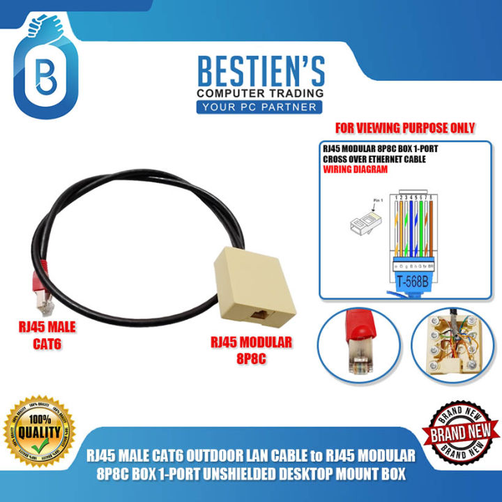 RJ45 MALE CAT6 OUTDOOR LAN CABLE to RJ45 MODULAR 8P8C BOX 1-PORT ...