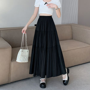 Fancy Fashion Maxi Pleated Skirt Womens Elastic Waist A-Line Cake Skirt Korean Sweet Style Long Skirt