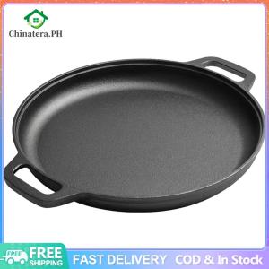 [Fast Delivery] Cast Iron Pizza Pan with Dual Handles Non-Stick Round Griddle For Crepes And Pizza BBQ Camping Fry Pan Pancake Pizza Pan