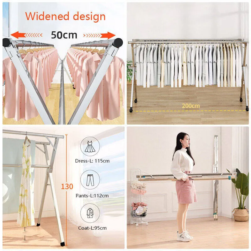 Foldable/Extendable】DVS 240CM Clothes hanging Cloth drying Rack Ampaian  baju 2/3 pole hangers Stainless Steel Large Cloth Hanger rack for Outdoor  clothes ampaian baju laundry rack 折叠伸缩不锈钢晒衣架