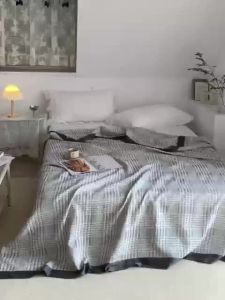 [Yongyw] Chăn Sofa Bông Tre Thời Trang Chăn Mỏng Mát Mẻ Chăn Gạc Họa Tiết Houndstooth Chăn Mùa Hè Chăn Điều Hòa