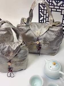 Brocade Embroidered Chinese Tea Bag Portable Travel Tea Set Storage Bag Outdoor Thickened Fabric Tea Set Handbag
