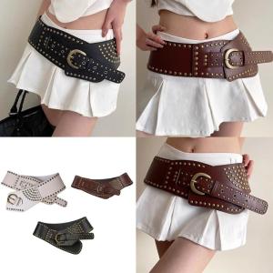 Punk PU Leather Belt for Women Men Rivet Studded Belt Adjustable Waistband for Pants Unsiex Waiststrap Waist Decoration